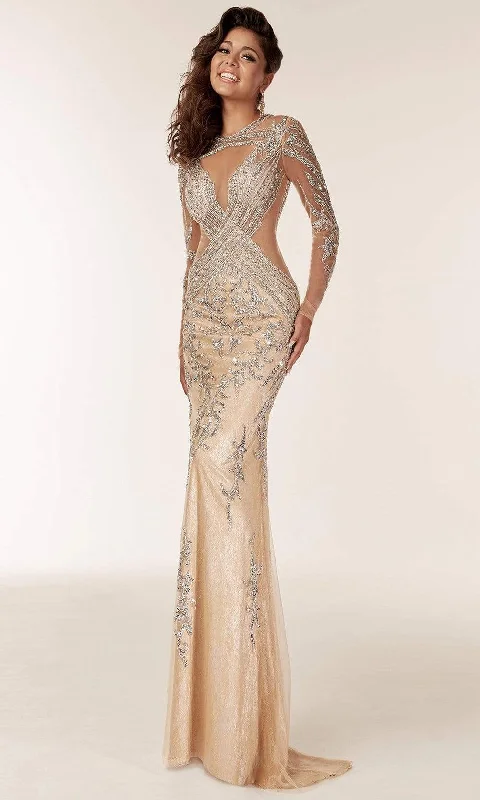 Upgrade for Less!Jasz Couture - Long Sleeve Embellished Sheath Gown 6204