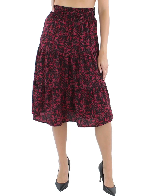 Your Shopping Spree Starts Here!Juniors Womens Crepe Floral Print A-Line Skirt