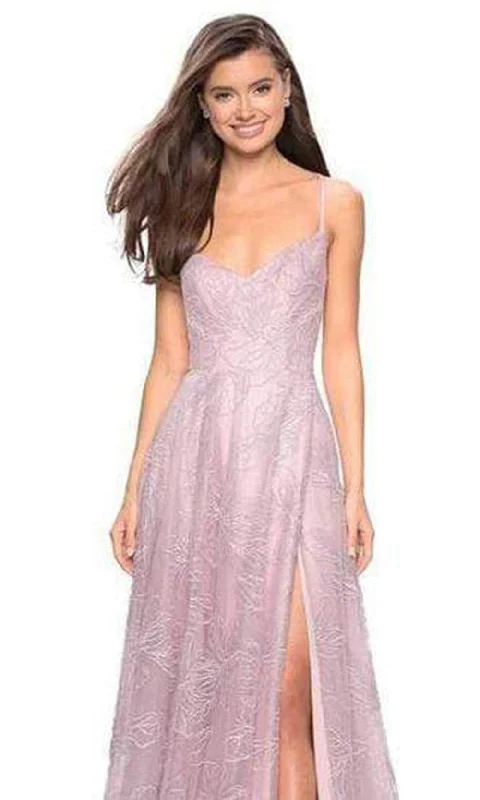 Your Shopping Wish, Our Discount Command!La Femme - Fitted Thin Straps V-Neck A-Line Dress 27704SC Your Shopping Wish, Our Discount Command!La Femme - Fitted Thin Straps V-Neck A-Line Dress 27704SC