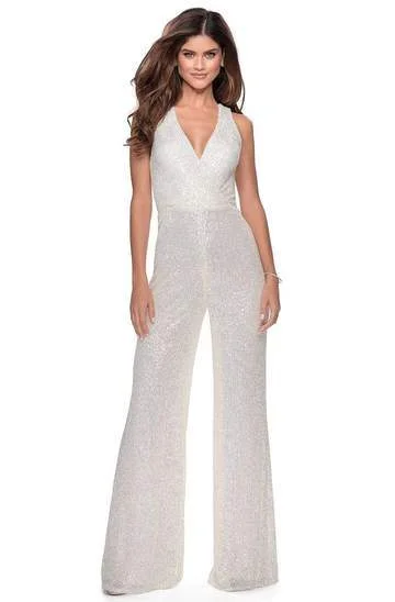 Everything Must Go!La Femme - Plunging V-Neck Sequin Jumpsuit 28719SC