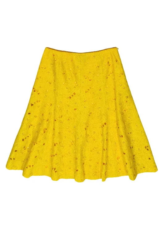 Stock Up and Save!Lafayette 148 - Yellow Floral Eyelet Flared Midi Skirt Sz 6