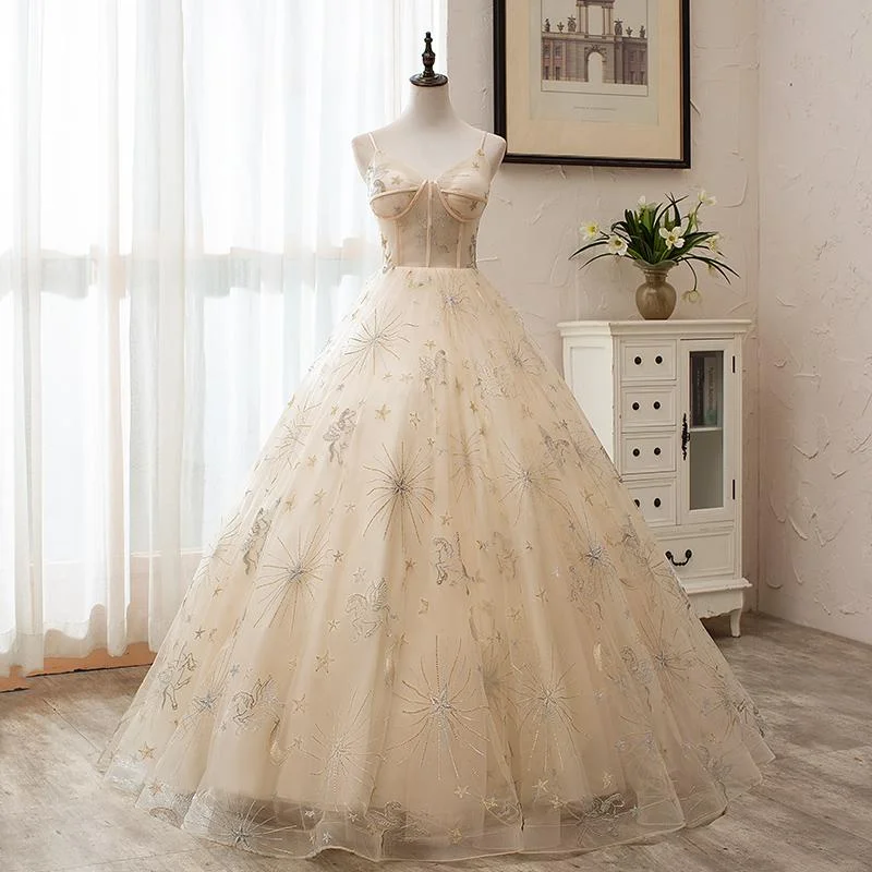 Shop Now and Save!Light Champagne Tulle Ball Gown Straps Sweet 16 Gown, Ball Gown Long Formal prom Dress cg20822 Shop Now and Save!Light Champagne Tulle Ball Gown Straps Sweet 16 Gown, Ball Gown Long Formal prom Dress cg20822