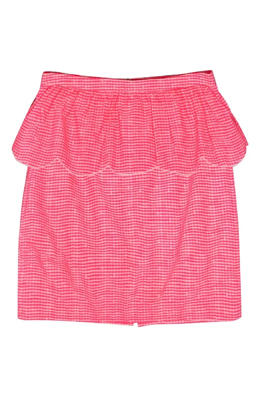 Hurry! While Supplies Last!Lilly Putlizer - Neon Pink Gingham Cotton Midi Skirt w/ Peplum Sz 12 Hurry! While Supplies Last!Lilly Putlizer - Neon Pink Gingham Cotton Midi Skirt w/ Peplum Sz 12