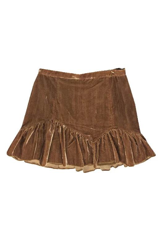Save Money, Shop Happy!LoveShackFancy - Golden Brown Velvet Ruffled Bottom Skirt Sz 8