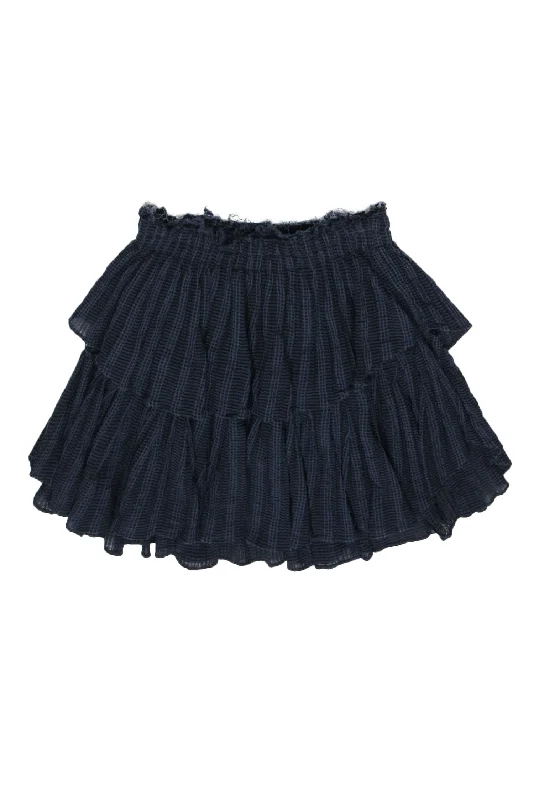 Grab Yours Before It’s Too Late!LoveShackFancy - Navy & Black Plaid Tiered Frayed Cotton Miniskirt Sz XS Grab Yours Before It’s Too Late!LoveShackFancy - Navy & Black Plaid Tiered Frayed Cotton Miniskirt Sz XS