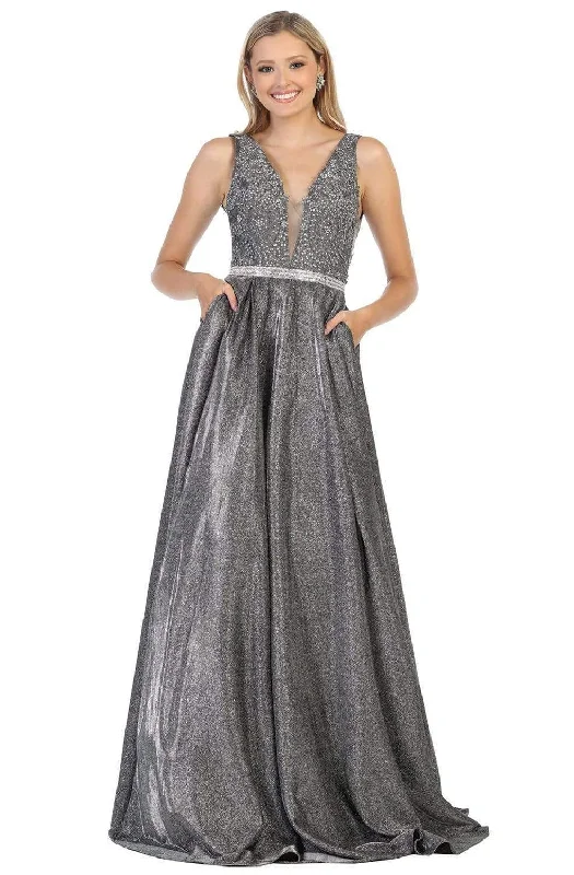 Buy More, Pay Less!May Queen - RQ7790 Embroidered Deep V-neck A-line Gown