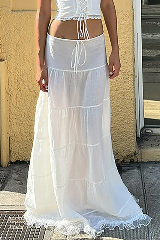 Hurry! While Supplies Last!Lace Ruffle Hem Layer Maxi Skirt