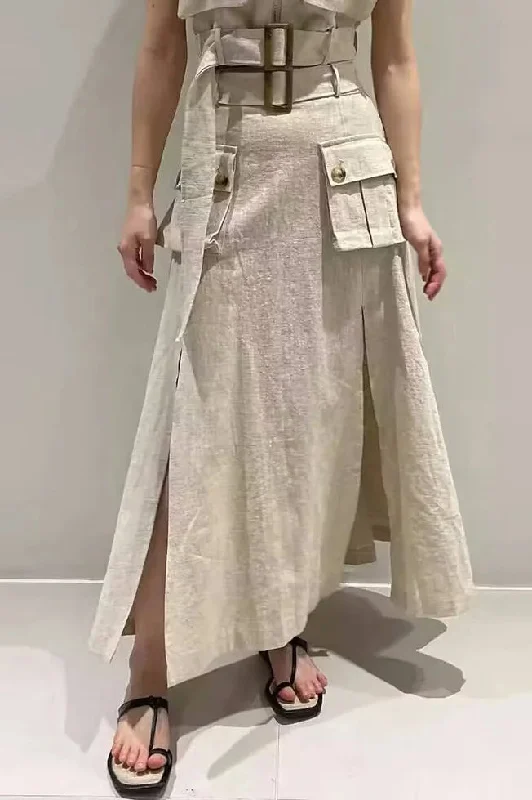 New Discounts Just Dropped!Flap Pocket Split Belted Midi Skirt