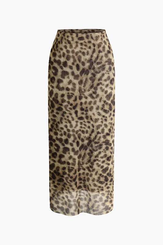 Exclusive Deals Just for You!Leopard Print Mesh Maxi Skirt