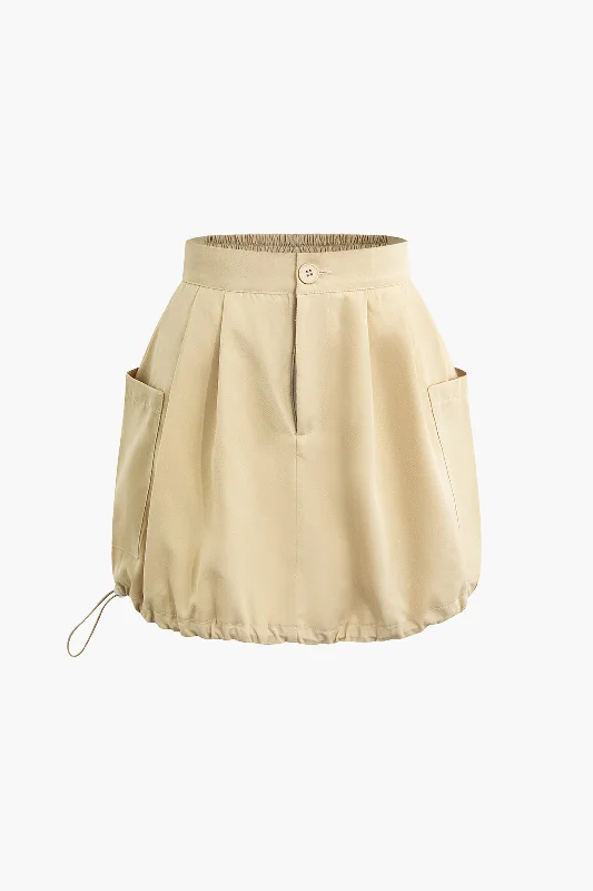 Limited Stock Available!Drawstring Hem Cargo Mini Skirt