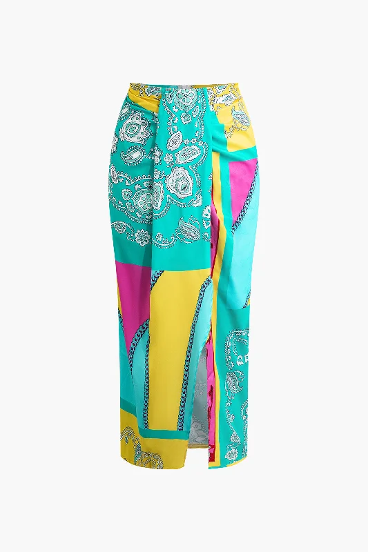 Buy More, Pay Less!Paisley Print Split Midi Skirt