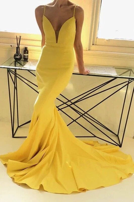 Hurry! While Supplies Last!Mermaid Long Yellow Prom Gown Dress with Plunging Neckline Hurry! While Supplies Last!Mermaid Long Yellow Prom Gown Dress with Plunging Neckline