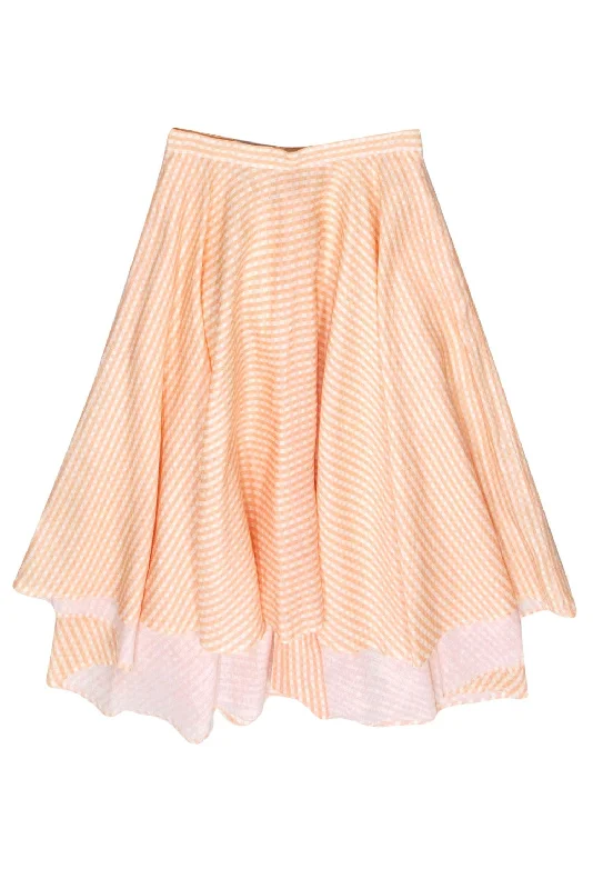 Time to Snag a Bargain!Miguelina - Peachy Orange & White Gingham High-Low Midi Skirt Sz M Time to Snag a Bargain!Miguelina - Peachy Orange & White Gingham High-Low Midi Skirt Sz M