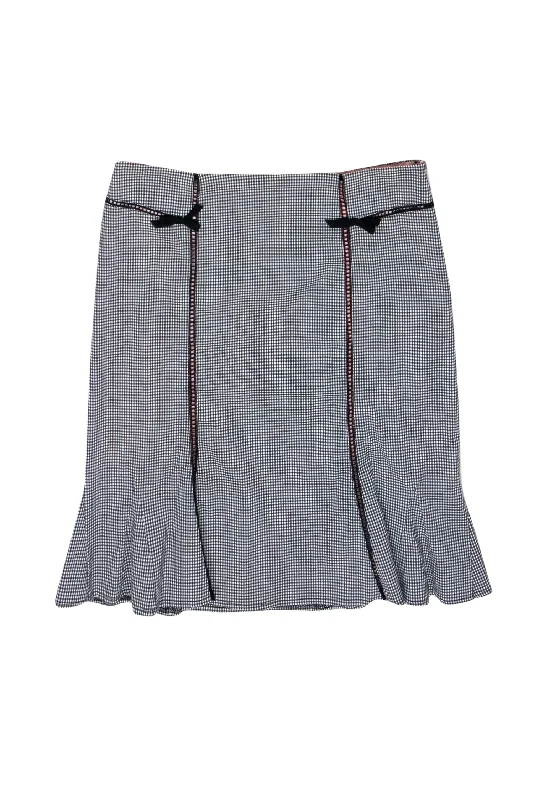 Save Money, Shop Happy!Nanette Lepore - Black & White Checkered Pencil Skirt w/ Eyelet Trim & Bows Sz 6