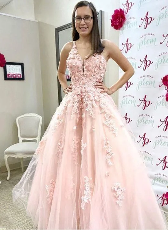 Get More, Spend Less – Shop Now!Pink Lace Tulle V Neck 3D Followers Prom Dresses Appliques Spaghetti Straps Evening Dresses cg20865 Get More, Spend Less – Shop Now!Pink Lace Tulle V Neck 3D Followers Prom Dresses Appliques Spaghetti Straps Evening Dresses cg20865