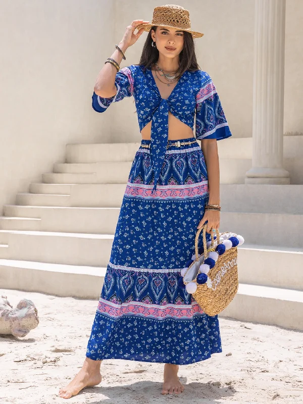 Upgrade for Less!Printed Flutter Sleeve Top and Skirt Set