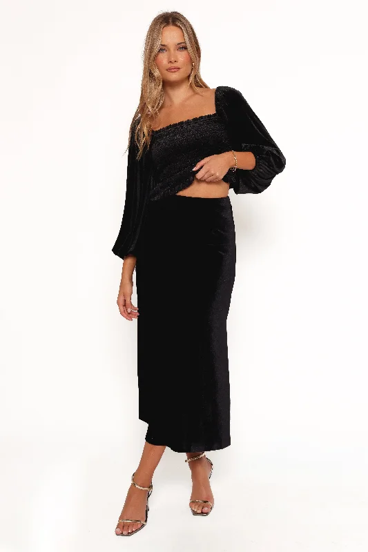 Best Offers of the Month!Raelynn Velvet Midi Skirt - Black