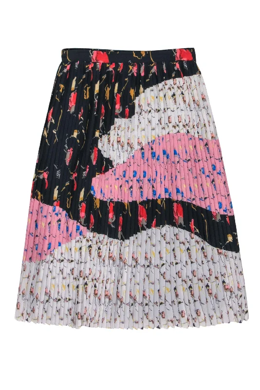 Only a Few Left – Order Now!Reiss - Multicolor Colorblocked Floral Print Pleated Midi Skirt Sz 8
