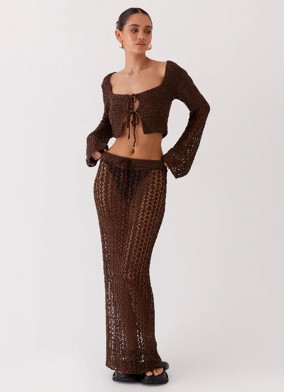 Limited Time Offer!Rosalina Crochet Maxi Skirt - Chocolate