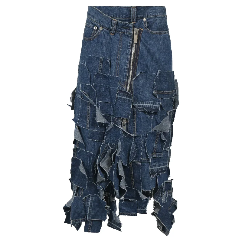Shop Now and Save!Sacai Patchwork Midi Skirt in Blue Denim