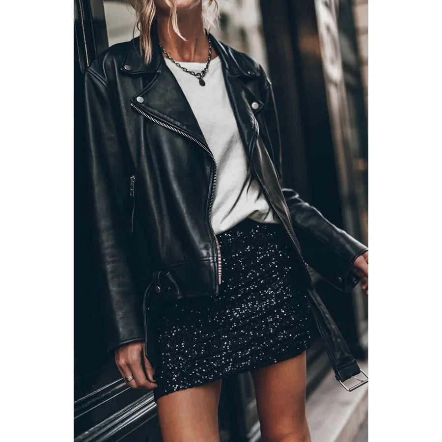 Time to Save Big!Sequin Pleated Party INS Casual Fashion Zipper ed Skirt
