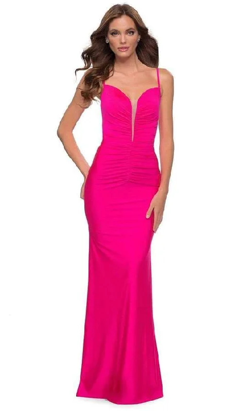 Find the Best Deals Here!La Femme - Open Back Ruched Long Dress 29966 - 2 pc in Neon Pink Available Find the Best Deals Here!La Femme - Open Back Ruched Long Dress 29966 - 2 pc in Neon Pink Available
