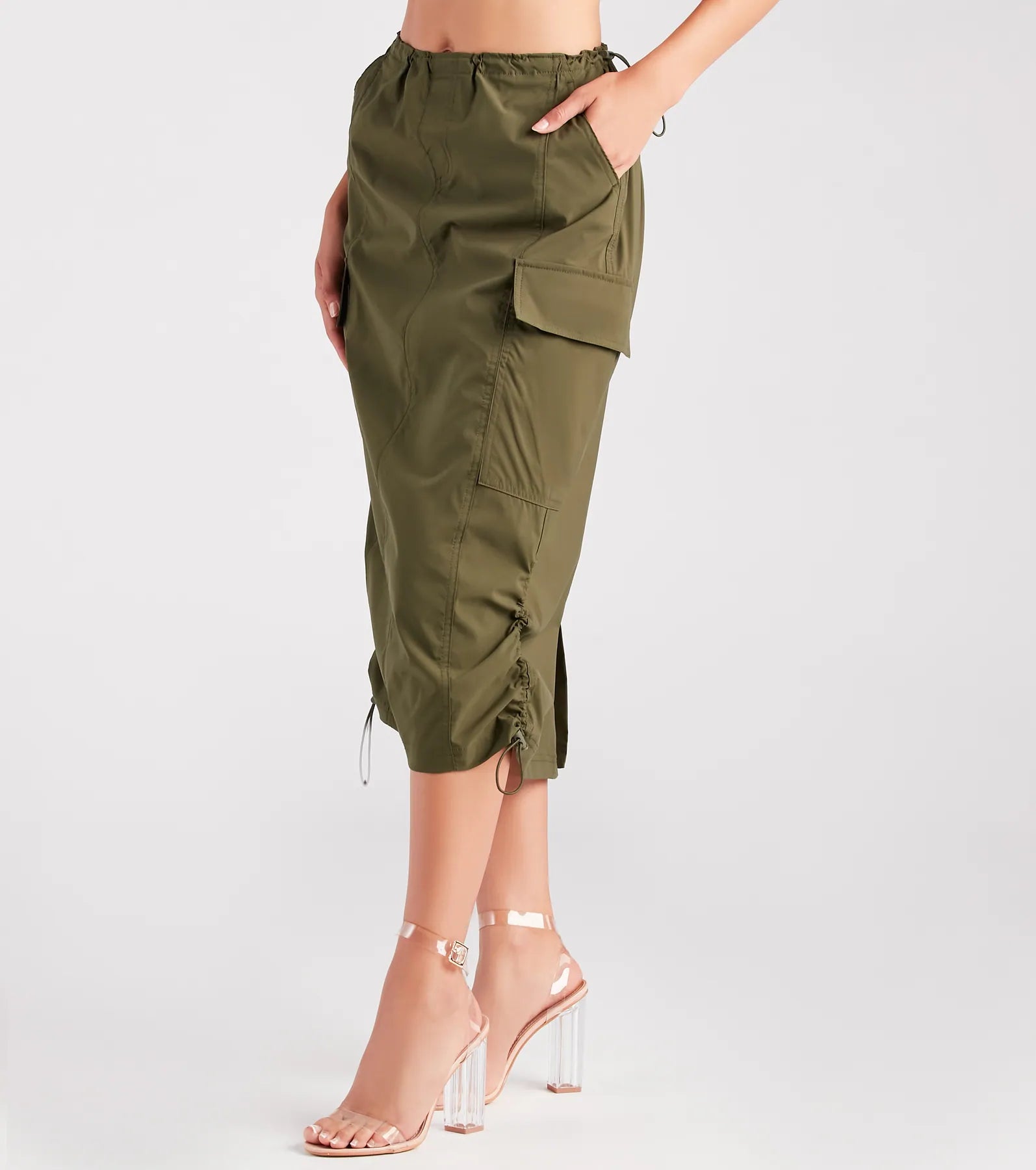 Limited Deals, Unlimited Savings!She's A Trendsetter Nylon Parachute Midi Skirt