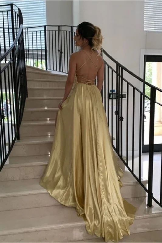 More Discounts, More Joy!simple straps champagne long prom dress a-line formal dress with slit cg20792 More Discounts, More Joy!simple straps champagne long prom dress a-line formal dress with slit cg20792