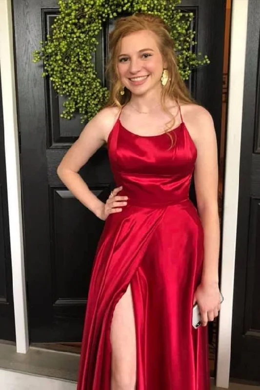 Your Favorite Items on Sale Now!simple straps red long prom dress side slit satin formal dress cg20816 Your Favorite Items on Sale Now!simple straps red long prom dress side slit satin formal dress cg20816