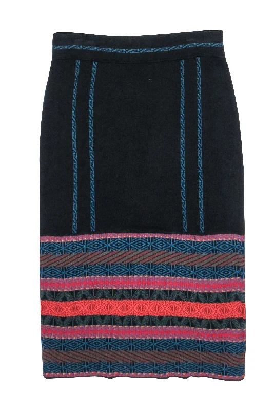 Your Chance to Save is Now!Peruvian Connection - Black Knit Pencil Skirt w/ Multicolor Print Bottom Sz S