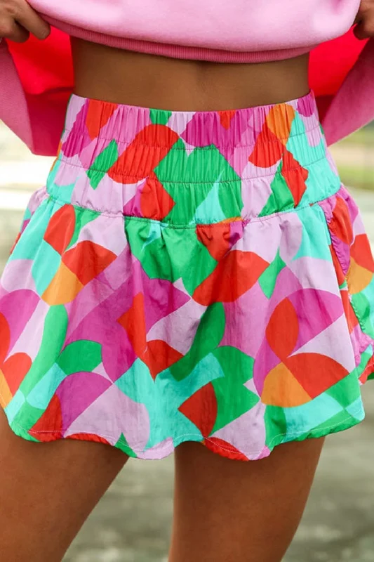 Steals and Deals Await!Smocked Contrast Print High Waist Skort