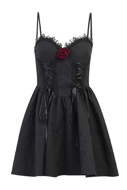 Hottest Discounts of the Year!Spaghetti Straps Black 1950s Dress with Lace