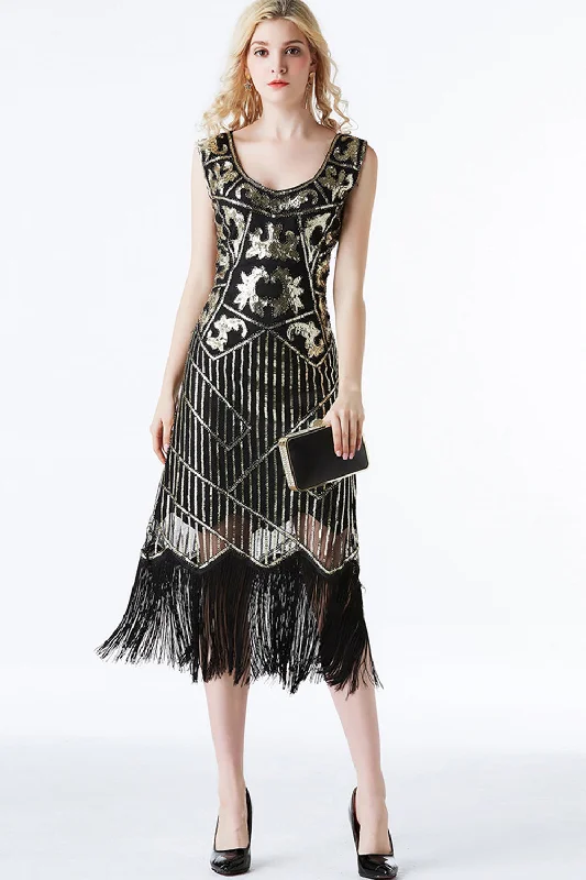 Your Shopping Wish, Our Discount Command!Sparkly Black Golden Fringed Flapper Dress Your Shopping Wish, Our Discount Command!Sparkly Black Golden Fringed Flapper Dress