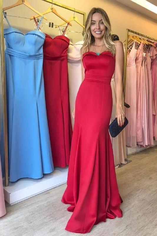 Steals and Deals Await!Strapless Straight Red Satin Evening Gown Backless vestido de noche Steals and Deals Await!Strapless Straight Red Satin Evening Gown Backless vestido de noche