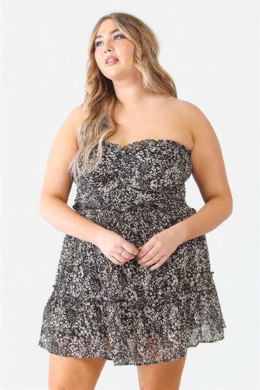 Mega Sale Happening Now!Plus Floral Print Ruched Ruffle Smocked Back Top & High Waist Flare Hem Mini Skirt Set Mega Sale Happening Now!Plus Floral Print Ruched Ruffle Smocked Back Top & High Waist Flare Hem Mini Skirt Set