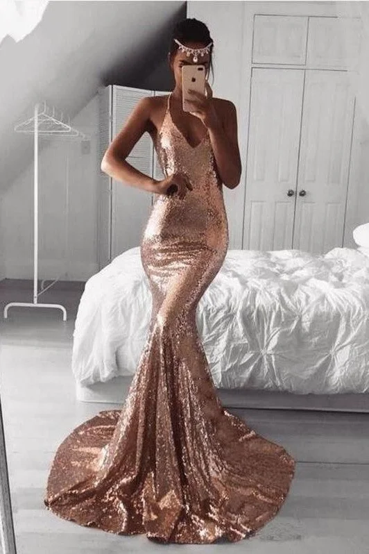 New Discounts Just Dropped!V-neckline Sparkling Sequin Prom Dress Mermaid Train