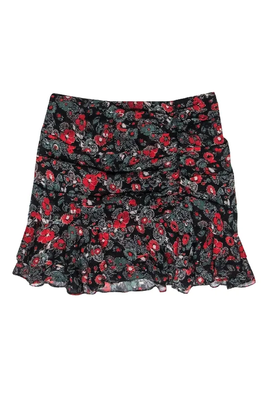 Score Big Savings Today!Veronica Beard - Black, Red & Green Floral Print Ruched Skirt w/ Ruffles Sz 6 Score Big Savings Today!Veronica Beard - Black, Red & Green Floral Print Ruched Skirt w/ Ruffles Sz 6