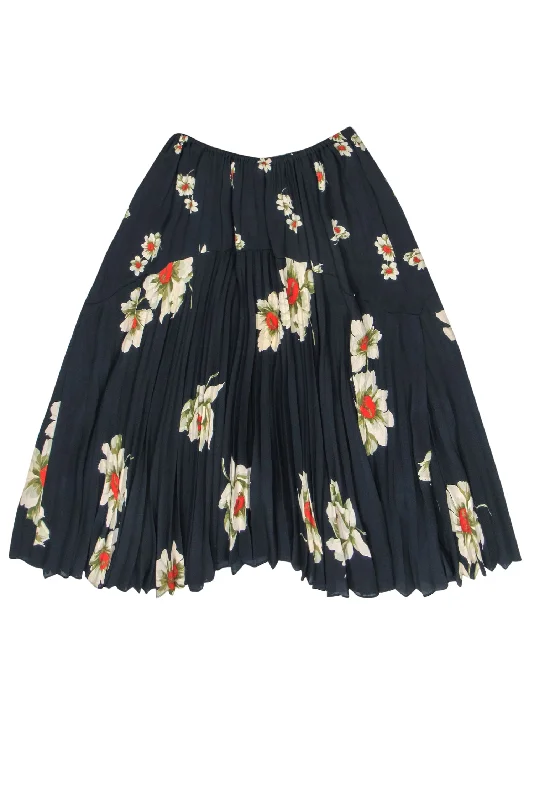 Get It Before It’s Gone!Vince - Navy Floral Printed Pleated Midi Skirt Sz XS