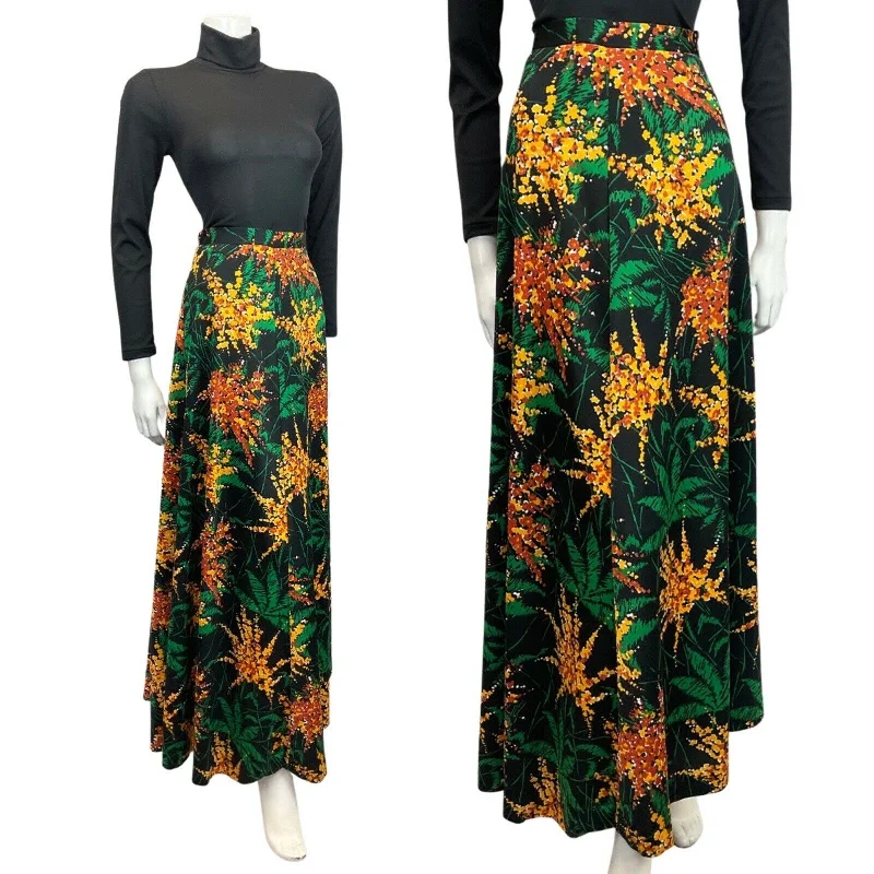 Hot Deals You Can’t Resist!VINTAGE 60s 70s BLACK YELLOW GREEN FLORAL FERN LEAF MOD MAXI SKIRT 8 Hot Deals You Can’t Resist!VINTAGE 60s 70s BLACK YELLOW GREEN FLORAL FERN LEAF MOD MAXI SKIRT 8