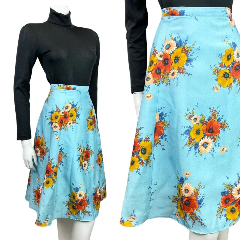 Hot Deals You Can’t Resist!VINTAGE 60s 70s BLUE RED GOLD FLORAL POPPY BOUQUET SWING FLARED MIDI SKIRT 8 10 Hot Deals You Can’t Resist!VINTAGE 60s 70s BLUE RED GOLD FLORAL POPPY BOUQUET SWING FLARED MIDI SKIRT 8 10