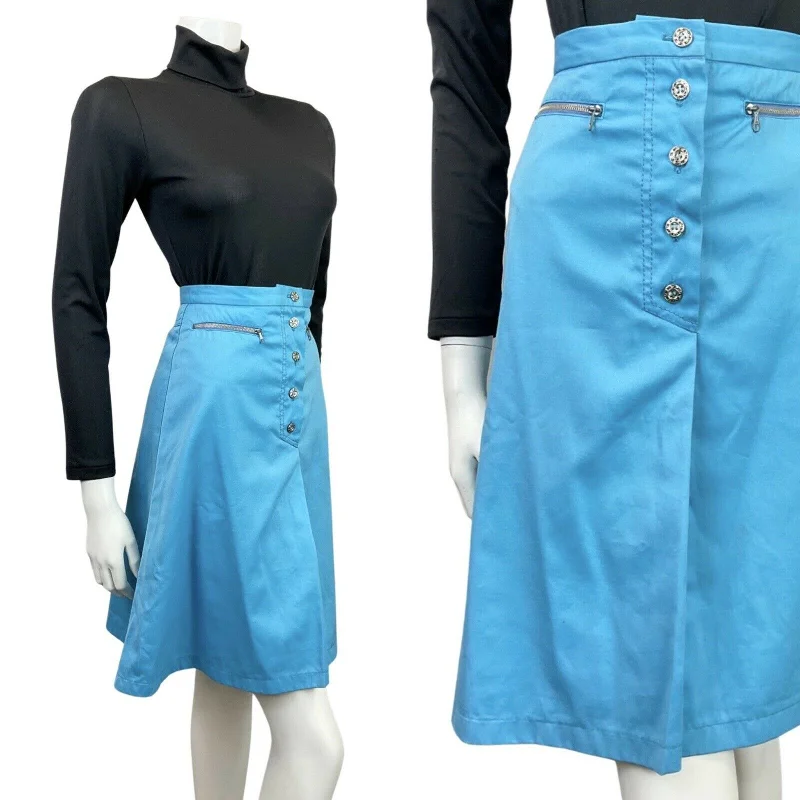 Time to Save Big!VINTAGE 60s 70s BRIGHT BLUE SILVER ZIPPER MOD MINI SHORT SKIRT 4