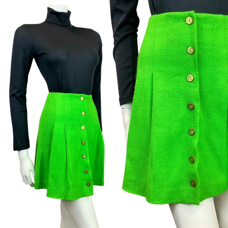 More Discounts, More Joy!VINTAGE 60s 70s BRIGHT GREEN BRASS MOD PLEATED SHORT MINI SKIRT 4 More Discounts, More Joy!VINTAGE 60s 70s BRIGHT GREEN BRASS MOD PLEATED SHORT MINI SKIRT 4
