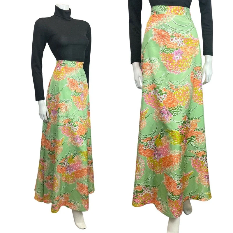 Buy More, Pay Less!VINTAGE 60s 70s GREEN ORANGE LILAC FLORAL DITSY MOD BOHO MAXI SKIRT 10 12 Buy More, Pay Less!VINTAGE 60s 70s GREEN ORANGE LILAC FLORAL DITSY MOD BOHO MAXI SKIRT 10 12