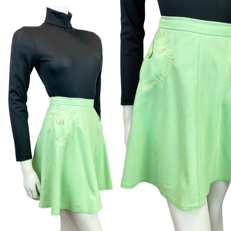 Snag the Best Prices Now!VINTAGE 60s 70s MINT GREEN CREAM MOD MINI A-LINE SKIRT 4