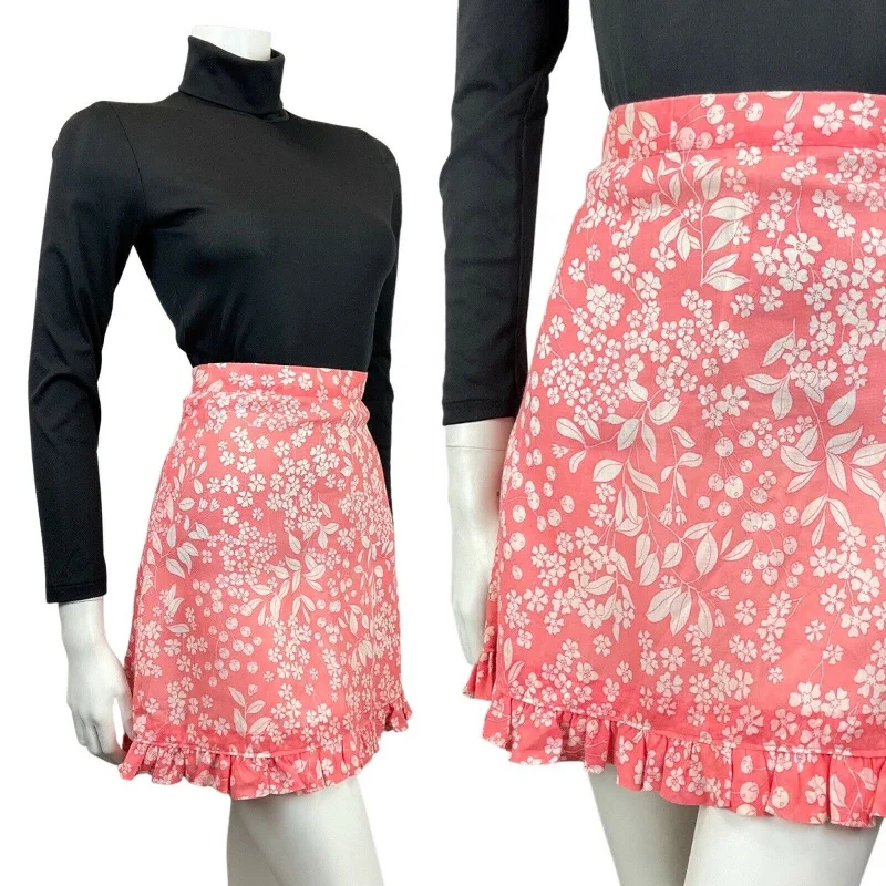 Savings You Can’t Ignore!VINTAGE 60s 70s PEACH PINK WHITE FLORAL BERRY RUFFLE SHORT SKIRT 4 Savings You Can’t Ignore!VINTAGE 60s 70s PEACH PINK WHITE FLORAL BERRY RUFFLE SHORT SKIRT 4