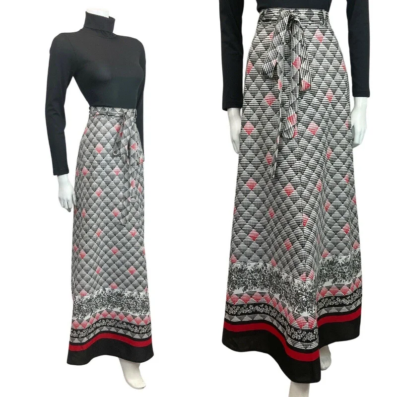 Steals and Deals Await!VINTAGE 60s 70s WHITE BLACK RED CHECKED FLORAL BELTED MOD BOHO MAXI SKIRT 8 10 Steals and Deals Await!VINTAGE 60s 70s WHITE BLACK RED CHECKED FLORAL BELTED MOD BOHO MAXI SKIRT 8 10