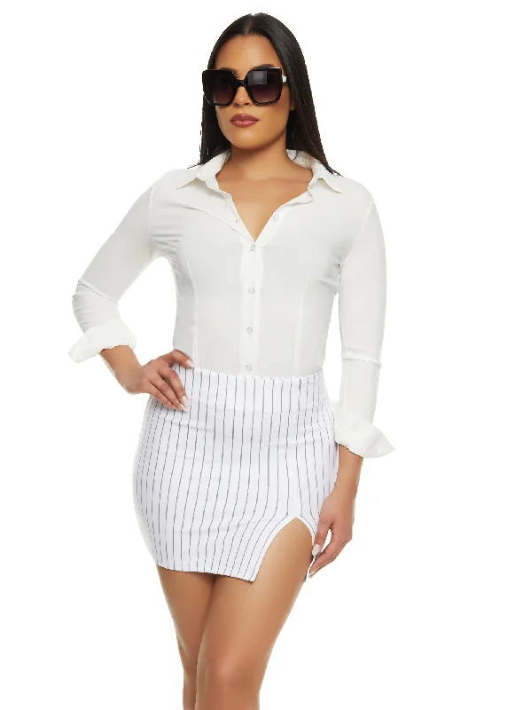 Today Only – Don’t Miss It!Pinstripe Side Slit Mini Skirt