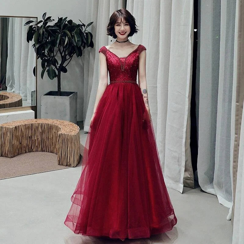 Find the Best Deals Here!Wine Red Sexy V-Neck Beaded Tulle Long Prom Dress, Dark Red Tulle With Applique Evening Dresses cg20827 Find the Best Deals Here!Wine Red Sexy V-Neck Beaded Tulle Long Prom Dress, Dark Red Tulle With Applique Evening Dresses cg20827