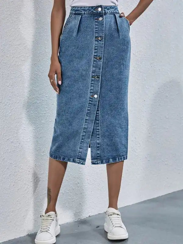Best Deals Just for You!Women’s Denim Button-Up Midi Skirt