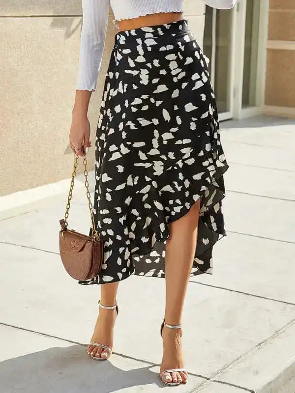 One Day Only – Huge Savings!Women’s Dot Print Ruffled Asymmetric Skirt